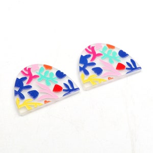 3D Printed Acrylic Beads,Acrylic Earring Charms,D Shaped Pendant,Acrylic Semicircle Earring Parts,Earrings Blanks ,40mmx32.5mm,ACL-108