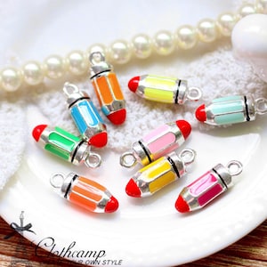 10PCS Beautiful Enamel Colorful Silver Pencil Pendant  Charm Pendant (GD-71)