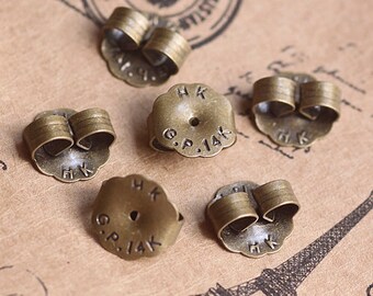 50 pcs  Antique Bronze Brass  Plated   Earring Studs Back Stoppers   6x5mm Nickel Free  (EAR-21)