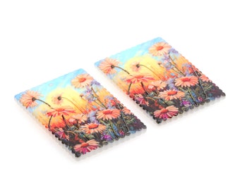 Flowers Acrylic Beads,Acrylic Earring Charms,Rectangle Shaped Pendant,Acrylic Earring Parts,Earrings Blanks ,36mmx24.5mm,ACL-354