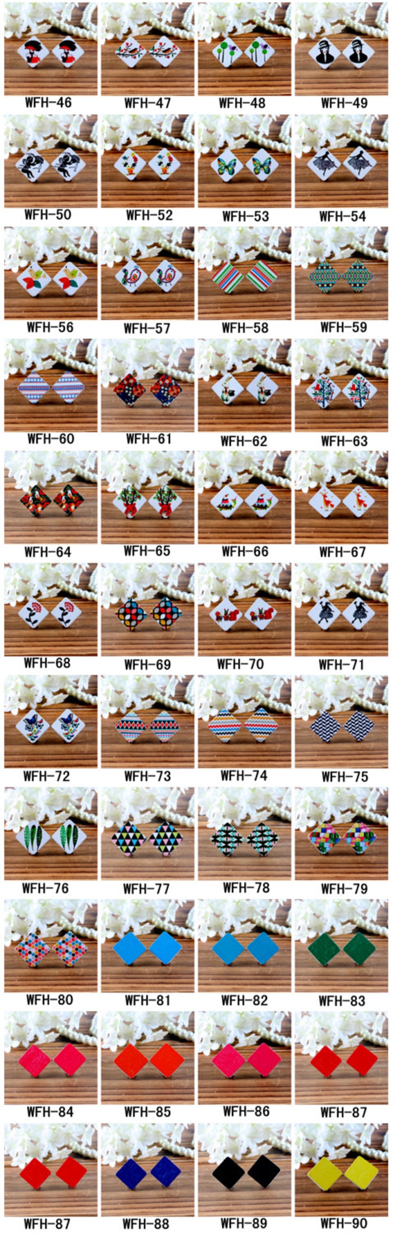 50% off 10PCS All Design WFH Diamond Shape Handmade Photo Wood Cut Cabochon HPP Part 1 image 1