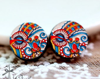 20% off -NEW Unique 3D Embossed Flower 16mm Round Handmade Wood Cut Cabochon to make Rings, Earrings, Necklaces, Bracelets-(WG-191)