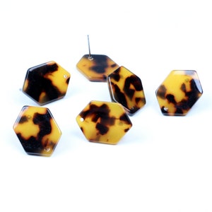 Tortoise Shell Stud Earrings,Acetate Acrylic  Earring Stud,Hexagon Shaped Earrings,Post Charms,Earring Connector,16x22.5mm A06-ACE5162EA