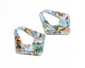 Cuentas de concha de tortuga, encantos de pendientes acrílicos de acetato, colgante en forma de lágrima, piezas de pendientes de diamantes grandes, pendientes en blanco 50 mm x 45 mm A276-ACE173M