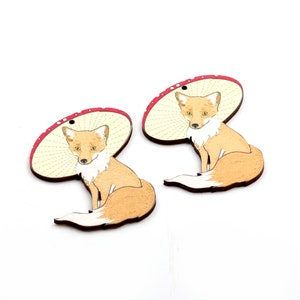DIY All Saints&#39; Day Wooden Earrings Pendant,Wood Fox Charms,Fox Shaped Pendants,Wooden Fox Charm,Jewelry Supply,39.5x48.5mm,WO-F-25