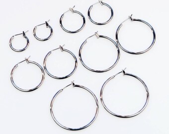 10pcs Stainless steel-colour Round brass Hoop 15mm 20mm 25mm 30mm 35mm,2mm Thick,Minimalist Lever Hoop Simple Hoops Earring Findings(GBF-14)
