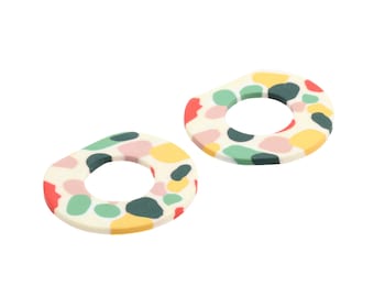 Polymer Clay Earring Findings,No hole Jewelry Charm,Geometry shaped Clay pendants for jewelry making Necklace Handmade,40x44mm,PC-192