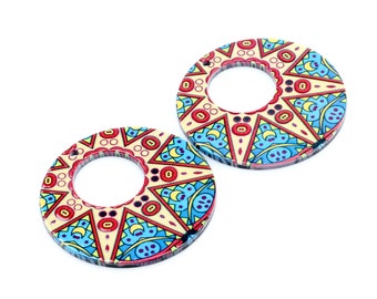 Printed Acrylic Earring Charms,Circle Shaped Flat Pendant,Printing pattern Earring Parts,Earrings Findings,Jewelry Supplie 43.5mm,ACL-245