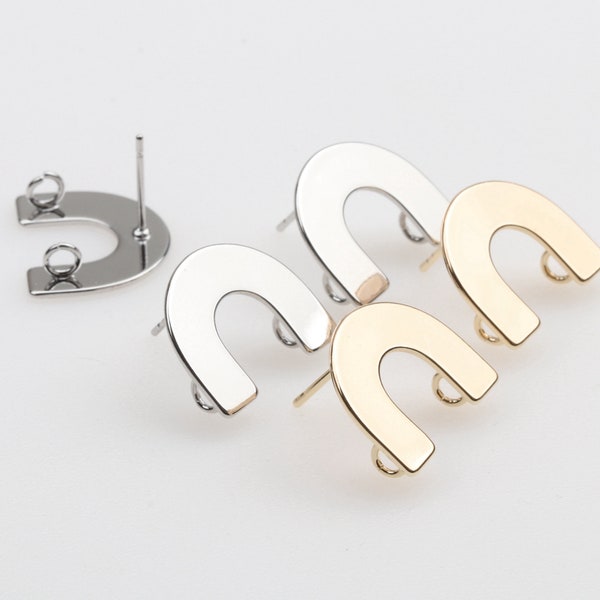 10pcs 18K Real Gold Plated Brass Stud Earrings Arch Shape Connector with 2 Loops Post Earrings High Quality Earring Supplies Findings(GBF-5)