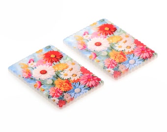Flowers Acrylic Beads,Acrylic Earring Charms,Rectangle Shaped Pendant,Acrylic Earring Parts,Earrings Blanks ,36mmx24.5mm,ACL-352