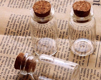 10pcs 52x24mm Clear Glass Tiny Bottle Vials Charms / Pendants with With Corks /EYEHOOKS (BOT-14)