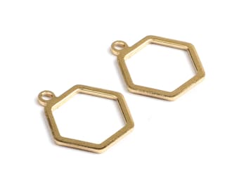 Brass Geometry Charms,Earring Findings, Hexagon Shape Pendant,Raw Brass Pendant,Connectors With 1 Holes,Jewelry Supplies,15x13.5mm-RB1153