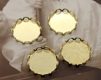 20Pcs 14mm Round Raw Brass Lace Edge  Cabochon  Base frame Base for making resin photo necklaces and pendants(SETHY-79)