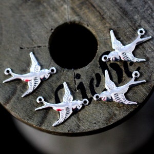 10 PCS/ 5Pairs Silver plated Raw brass two loop Bird Charm Connector Finding  (FILIG-GD-7)