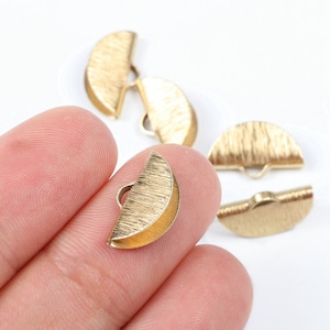 Brass Ribbon Crimps,Raw Brass Textured Ribbon Clasp,Half Moon Crimp End,Cord End,Fasteners Clasp,Round Ribbon Claws,Jewelry Supplies-RB1028