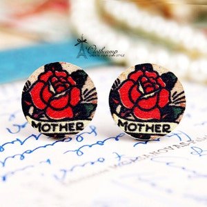 35% off -10PCS 16mm Round Handmade Photo Wood Cut Cabochon -Vintage tattoo flowers  -(WE-69)
