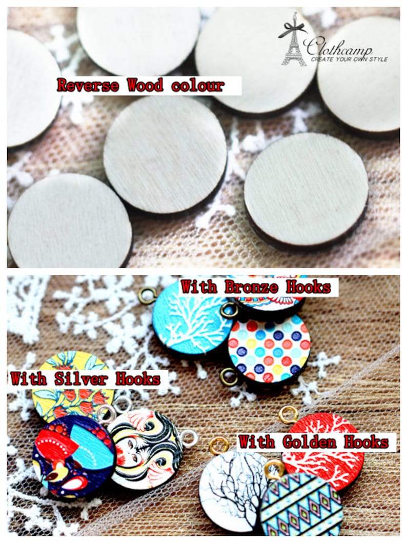 20% off NEW Unique 3D Embossed Eyes 16mm Round Handmade Wood Cut Cabochon to make Rings, Earrings, Bobby pin,Necklaces, BraceletsWG-187 image 4