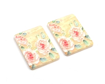 3D Printed Acrylic Beads,Acrylic Earring Charms,Rectangle Shaped Pendant,Acrylic Flower Earring Parts,Earrings Blanks ,36mmx25mm,ACL-140