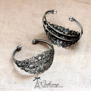 1 Pcs Adjustable Antique Bronze /Antiqued Silver Filigree Cuff Bracelet Setting NICKEL FREECBS-1 image 3