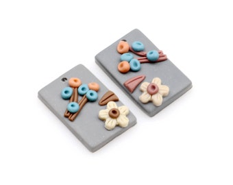 Polymer Clay Earring Findings,Flowers Jewelry Charms,Rectangle shaped Clay pendants for jewelry making Necklace Handmade,29x18.5mm,PC-109