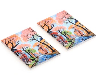 Trees Acrylic Beads,Acrylic Earring Charms,Rectangle Shaped Pendant,Acrylic Earring Parts,Earrings Blanks ,36mmx24.5mm,ACL-359