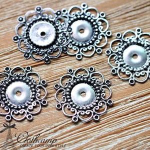 Antiqued Silver  plated RAW brass Filigree  Jewelry Connectors Setting Cab Base Connector Finding  (FILIG-AS-3)