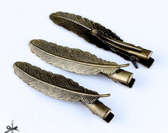 10pcs Feather Antique Brass Filigree Hair Pins Clip Setting  display picture 2