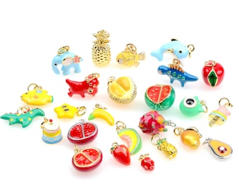 Animals Enamel Charms,Enamel Pendant,18K Gold Filled Fruit Necklace Pendants,Earring Design,DIY Jewelry Making,Jewelry Suppies (EC-MIXSS)
