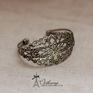 1 Pcs Adjustable Antique Bronze /Antiqued Silver Filigree Cuff Bracelet Setting NICKEL FREECBS-1 image 5