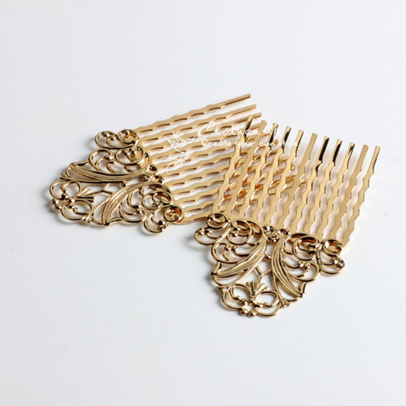 5Pcs Wholesale Gold plated Brass Filigree hair comb Setting NICKEL FREECOMBSS-22 image 3