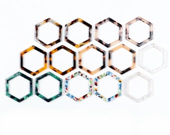 Tortoise Shell Beads,Acetate Acrylic Earring Charms,Hexagon Outline Shaped Pendants,Earring Parts,Earring Blank,One Hole,35.5X31.5MM,ACE266