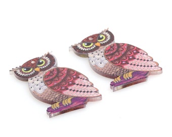 Owl Acrylic Beads,Acrylic Earring Charms,Rectangle Shaped Pendant,Bird Acrylic Earring Parts,Earrings Blanks ,37mmx26mm,ACL-367