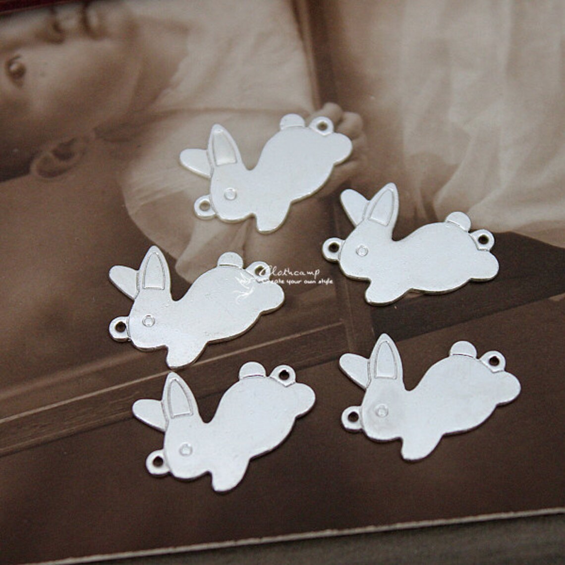 6PCS Silver plated Raw Brass two loop Rabbit Charm Connector Etsy