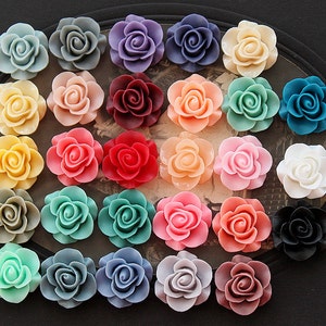 28pcs Wholesale Beautiful Mix Colorful Rose Flower Resin Cabochon 14colors 20mmCAB-S MIXSS7 image 4