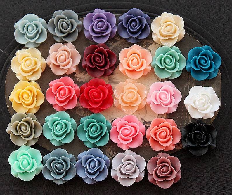 28pcs Wholesale Beautiful Mix Colorful Rose Flower Resin Cabochon 14colors 20mmCAB-S MIXSS7 image 4