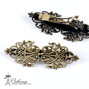 2Pcs 95mm Antique Bronze Plate Brass Filigree Hair Clips Setting  NICKEL FREE (PINSS-61)