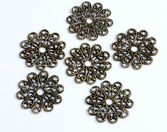 10pcs Antique Bronze plated brass Filigree  Jewelry Stampings ConnectorsSetting Cab Base Connector Finding  (FILIG-B-1)