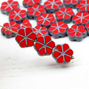 Tschechische Glasperlen Rot Opak Travertin Finish Vergissmeinnicht Blumen Glasperlen Schmuckherstellung Glasperlen 10 mm 10 Stück (CGB-102)