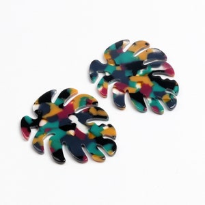 Tortoise Shell Acetate Acrylic Earring Charms,Monstera Leaf Shaped Pendant,Earring Parts,46x38mm,Earring findings,Earring Blanks A21-ACE251K