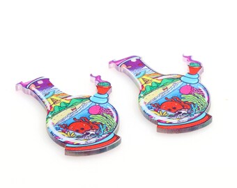 Ocean bottle Acrylic Beads,Acrylic Earring Charms,Rectangle Shaped Pendant,Acrylic Earring Parts,Earrings Blanks ,40mmx26mm,ACL-368