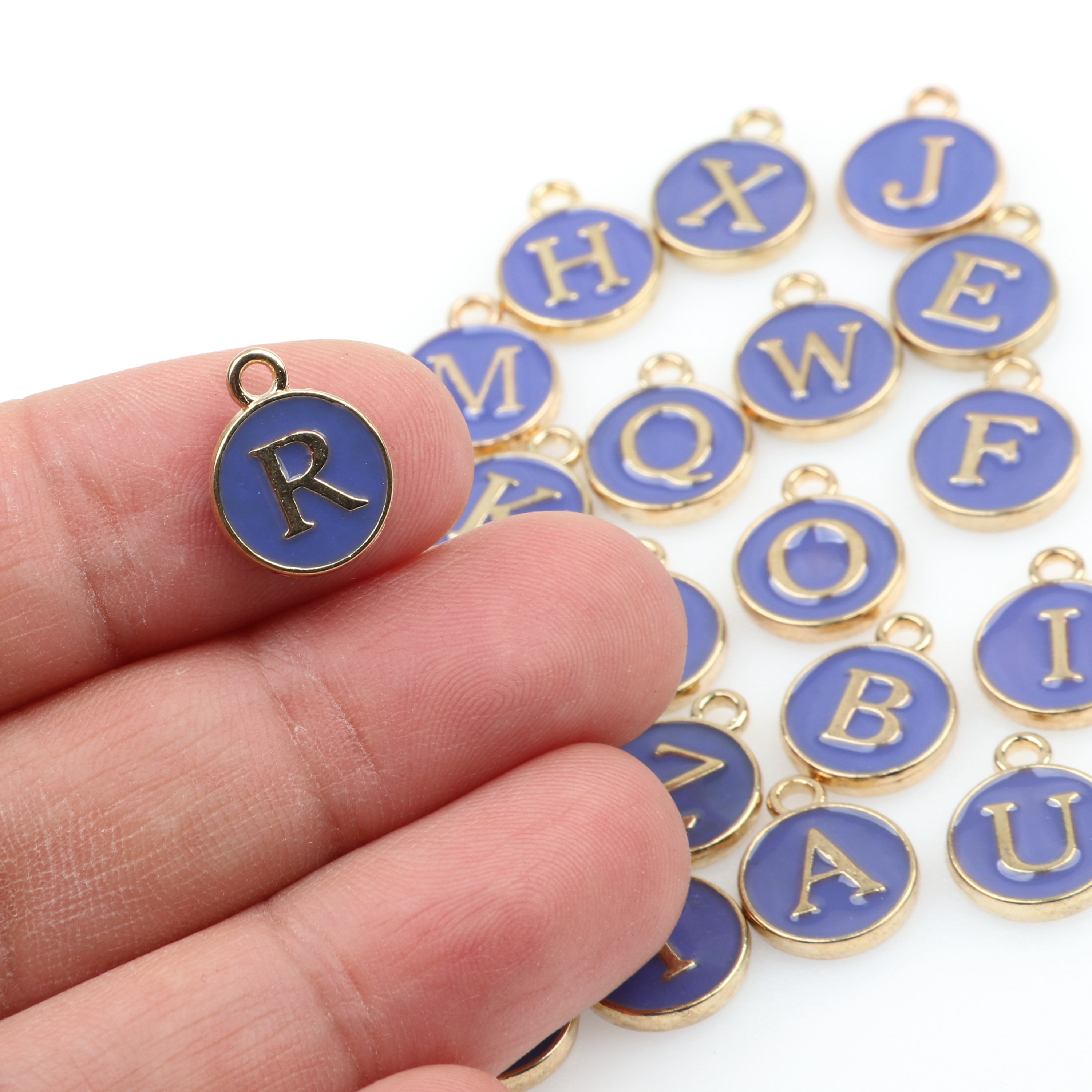 Charmed Letters Blue Letter Charm Gold Alphabet Letters Double Sided Enamel Pendant for ...