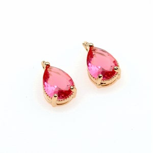 10pcs CZ pave Gold Teardrop Charms Real Gold Plated Brass Drop Pendants Tiny Mini Zircon Pendant Teardrop Birthstone Charm 7x11mm (CZM-A-8)