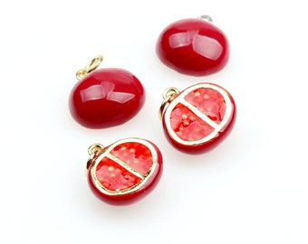 Encantos de esmalte de frutas, colgante de granada de esmalte, colgantes de collar de frutas rellenos de oro de 18K, diseño de pendientes, encanto de bricolaje, suministros de joyería (EC-21)