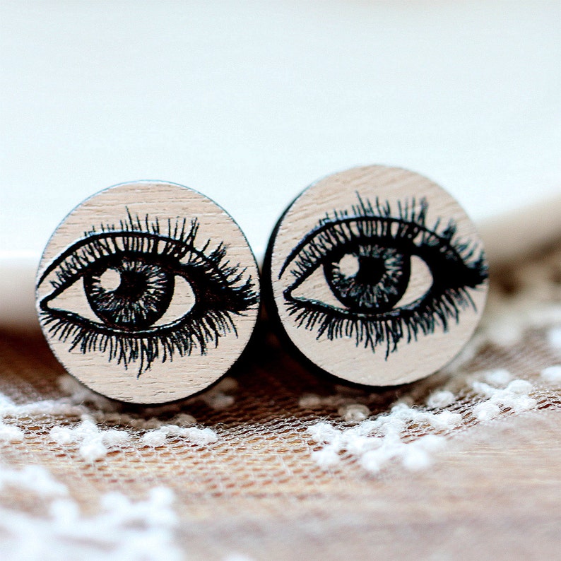 20% off NEW Unique 3D Embossed Eyes 16mm Round Handmade Wood Cut Cabochon to make Rings, Earrings, Bobby pin,Necklaces, BraceletsWG-187 image 2