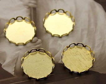 20Pcs 15mm Round Raw Brass Lace Edge  Cabochon  Base frame Base for making resin photo necklaces and pendants(SETHY-71)