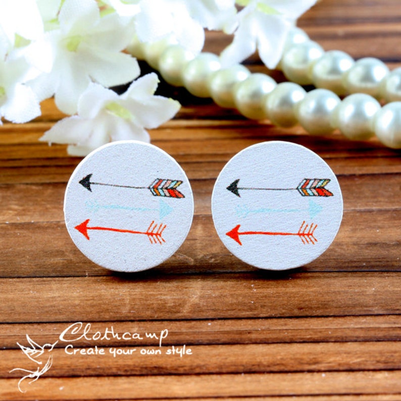 50% off 10PCS 16mm Round Handmade Photo Wood Cut Cabochon Arrow WEH-215Back White image 2