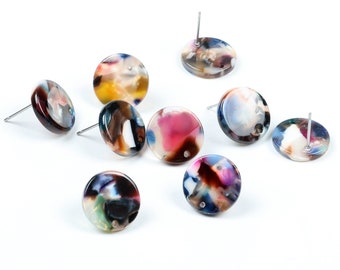 Tortoise Shell Stud Earrings,Acetate Acrylic Earrings Stud,Circle Shaped Earrings Blank,Earring Connector Finding,Post Charms,A155-ACE5099EA