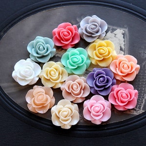 28pcs Wholesale Beautiful Mix Colorful Rose Flower Resin Cabochon 14colors 20mmCAB-S MIXSS7 image 1