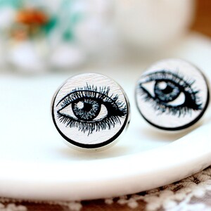 20% off NEW Unique 3D Embossed Eyes 16mm Round Handmade Wood Cut Cabochon to make Rings, Earrings, Bobby pin,Necklaces, BraceletsWG-187 image 1