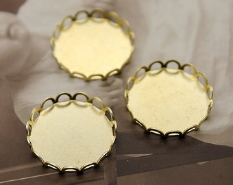 20Pcs 18mm Round Raw Brass Lace Edge  Cabochon  Base frame Base for making resin photo necklaces and pendants(SETHY-72)